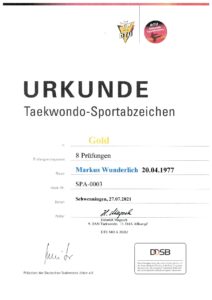 Taekwondo Sportabzeichen Gold 2021